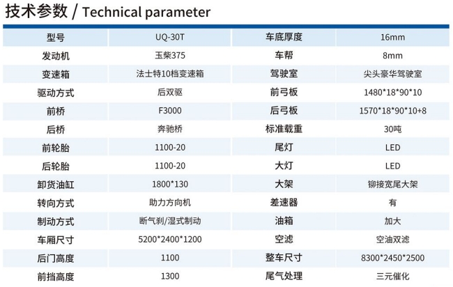 UQ-30T矿用运输车技术参数